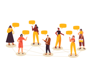 Group of people networking in-person