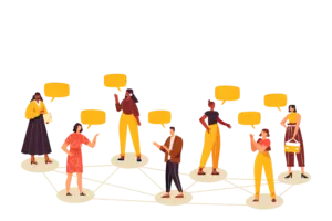 Group of people networking in-person