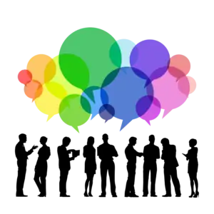 Group of people networking in-person
