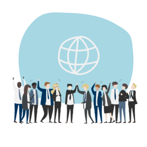 Group of people networking in-person